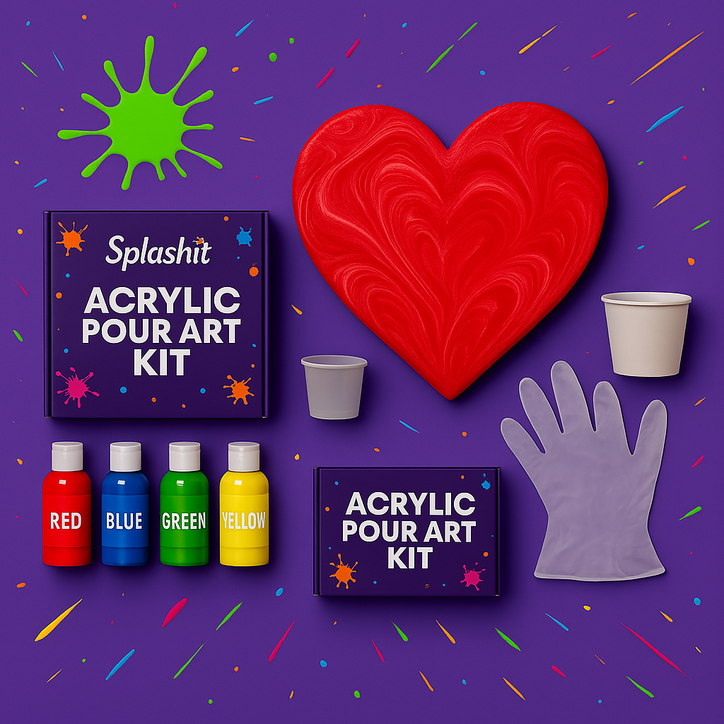 Acrylic Pour Art Couples Kit - Heart Canvas